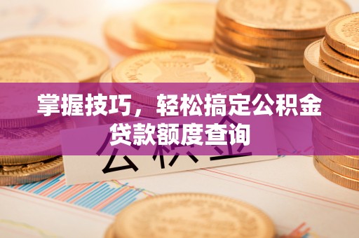 禅城掌握技巧，轻松搞定公积金贷款额度查询